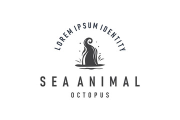 Octopus Logo Old Retro Vintage Design Ocean Animal Vector Tentacle Illustration Template
