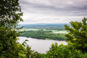 Scenic overlook from the Great River Bluffs State Park in Minnesota preserves steep-sided bluffs...