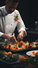Chef plating seafood dish