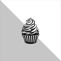 Cupcake Silhouette Vector illustration. Flat cupcake silhouette illustration.