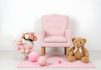 New born baby photography background for a baby girl with cute teddy in pinkish theme