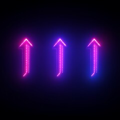 Three Neon Arrows Pointing Upwards In Dark Background