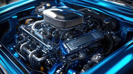 Obraz premium A shiny, high-performance engine showcasing intricate mechanical design and engineering.