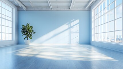Obraz premium A minimalist empty space with a light sky blue backdrop, creating a fresh, open environment for a product display