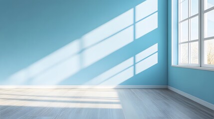 Obraz premium A minimalist empty space with a light sky blue backdrop, creating a fresh, open environment for a product display