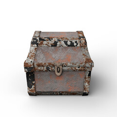 Closed Medieval Chest Isolated on White Background. 3D Illustration. File with Clipping Path.