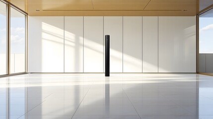 A spacious modern room with a crisp white backdrop, creating a clean and minimalistic environment for product presentation