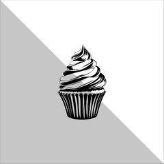 Cupcake Silhouette Vector illustration. Flat cupcake silhouette illustration.