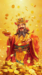 The God of Wealth is scattering gold coins