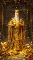 The God of Wealth is scattering gold coins