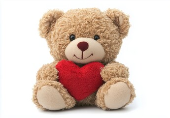 Obraz premium Plush teddy clutching a love heart, isolated shot.