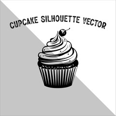Cupcake Silhouette Vector illustration. Flat cupcake silhouette illustration.