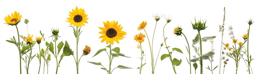 Fototapeta premium A beautiful array of colorful flowers on a white isolated background, showcasing nature's diversity and beauty.