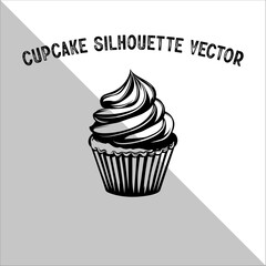Cupcake Silhouette Vector illustration. Flat cupcake silhouette illustration.