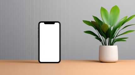 [Fitness Trends Fitness Training Apps] Minimalist Home Office Setup with Smartphone and Plants