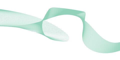 Abstract green fading linear wave on white background. Futuristic dynamic motion concept. Flowing wavy lines pattern. 