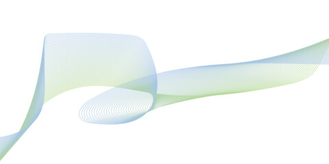 Abstract green fading linear wave on white background. Futuristic dynamic motion concept. Flowing wavy lines pattern.  Transparent lines