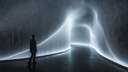 Fototapeta premium lights tracing abstract paths in a dark space. Generative AI