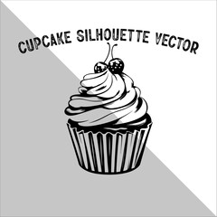 Cupcake Silhouette Vector illustration. Flat cupcake silhouette illustration.