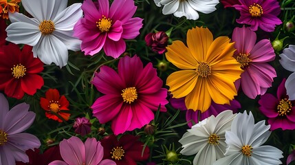 Fototapeta premium Vibrant Cosmos Flowers: A Colorful Garden Delight