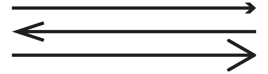 Obraz premium Horizontal dual sided long straight arrow signs. Black, red, stock pointer, direction, position symbol and double arrow icon isolated on white background. Vector graphic illustration