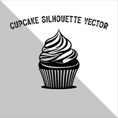 Cupcake Silhouette Vector illustration. Flat cupcake silhouette illustration.