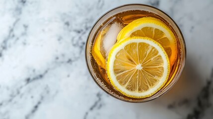 Iced Tea with Lemon Slices in Glass
