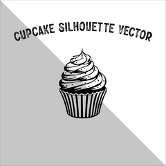 Cupcake Silhouette Vector illustration. Flat cupcake silhouette illustration.