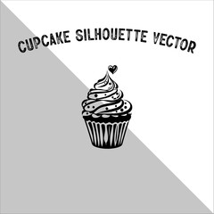 Cupcake Silhouette Vector illustration. Flat cupcake silhouette illustration.