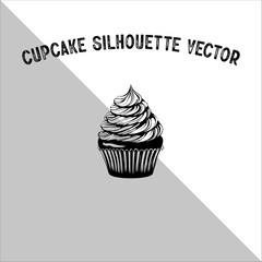 Cupcake Silhouette Vector illustration. Flat cupcake silhouette illustration.