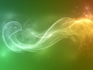 Fototapeta premium Abstract Green and Gold Wave with Sparkling Lights