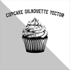 Cupcake Silhouette Vector illustration. Flat cupcake silhouette illustration.