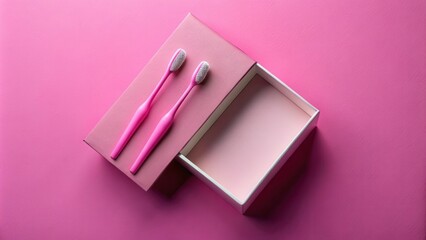 Pink toothbrush pair in a pale pink box on a pink background