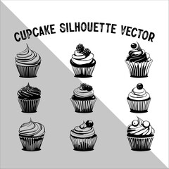 Cupcake Silhouette Vector illustration. Flat cupcake silhouette illustration.