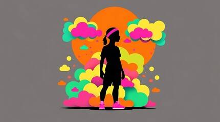 Colorful fitness inspiration blending silhouette art with vibrant abstract backgrounds, showcasing the harmony of health, creativity, and energy in a lively scene of modern workout motivation and posi