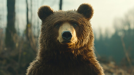 Obraz premium Close-up portrait brown bear facing camera natural outdoor detailed wildlife photography texture expression travel national park campaign zoo fur camping resort advertising river hunt habitat cute