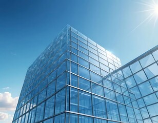 Obraz premium Modern Glass Building Under A Bright Sunny Sky