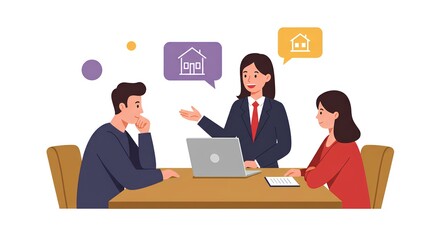 Obraz premium 家を探す男女 - 不動産 - 物件 - 資産運用 - イラスト素材 - 白背景