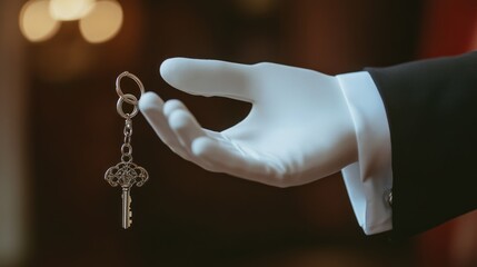A gloved hand gently presents an ornate key, a symbol of access, opportunity, and perhaps a secret, hidden within its intricate design.