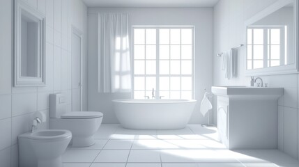 Fototapeta premium Serene White Bathroom Interior Design: Modern Minimalist Clean Space