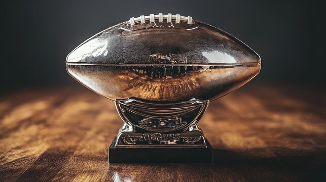 A trophy shaped like a football on a pedestal.