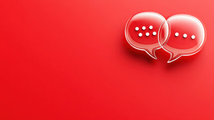 Communication, Transparent chat bubbles on vibrant red background create modern communication theme, symbolizing digital interaction and conversation