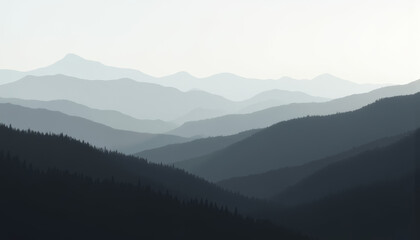 Naklejka premium Layered Misty Mountains Silhouette Scene