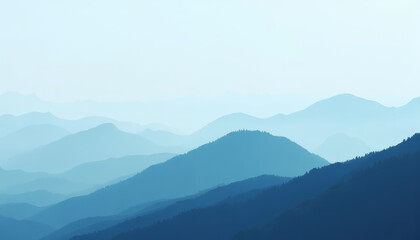 Naklejka premium Misty Blue Mountain Silhouette Scene