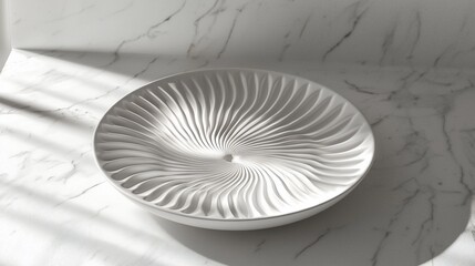 Obraz premium White decorative bowl with spiral pattern on marble.