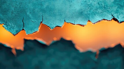 Obraz premium Torn abstract background idea. Close-up of peeling paint revealing a vibrant orange hue beneath the surface.