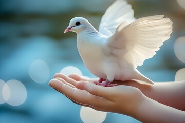 Obraz premium White dove bird on blue background