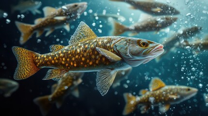 Underwater Scene with Swimming Fish in Clear Blue Waters