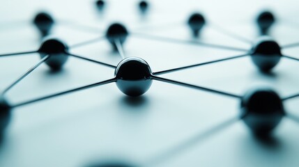 Black spheres connected by lines, network concept.