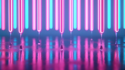 Fototapeta premium Droplets abstract background concept. A vibrant display of neon lights reflecting on a wet surface, creating a colorful ambiance.